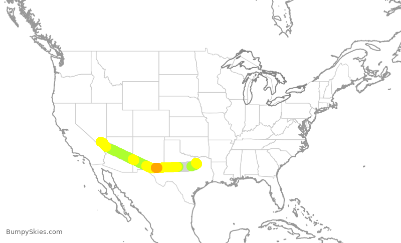 Turbulence forecast map for SWA4689, LAS to DAL