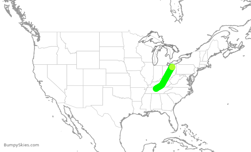 Turbulence forecast map for SWA4694, CLE to BNA