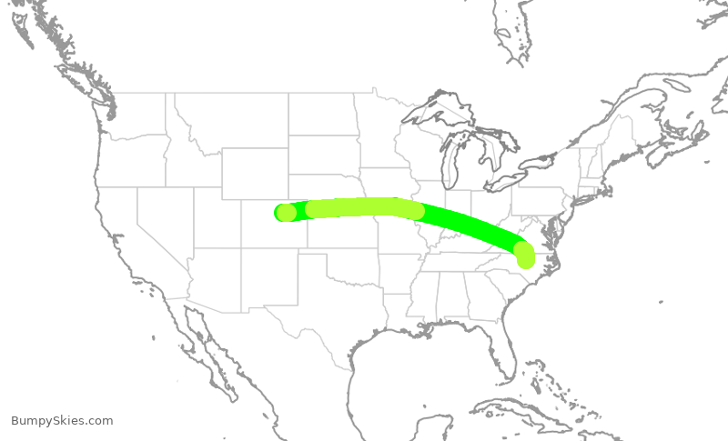 Turbulence forecast map for SWA4696, DEN to RDU