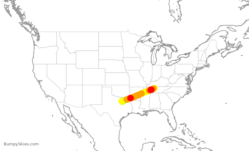 Turbulence forecast map for SWA46, DAL to BNA