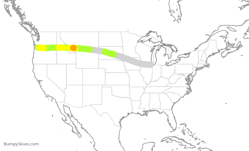 Turbulence forecast map for SWA4707, MDW to PDX