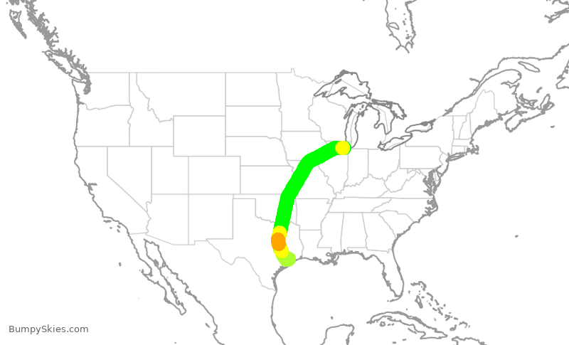 Turbulence forecast map for SWA4709, MDW to HOU