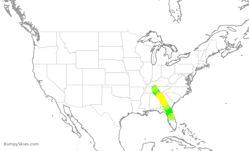 Turbulence forecast map for SWA4714, BNA to MCO