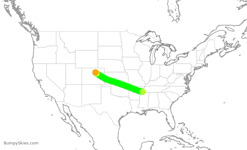 Turbulence forecast map for SWA4714, MEM to DEN