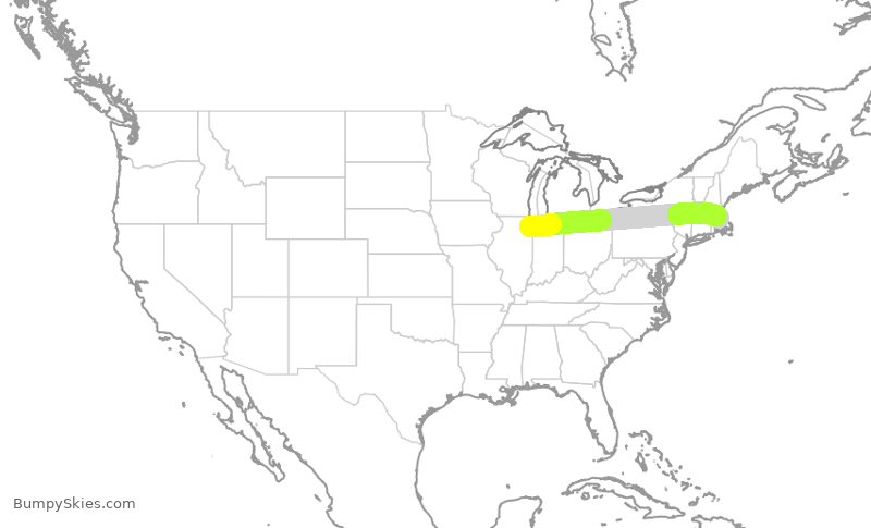 Turbulence forecast map for SWA4716, MDW to BOS