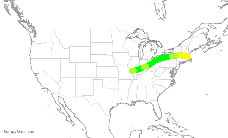 Turbulence forecast map for SWA4724, STL to BOS