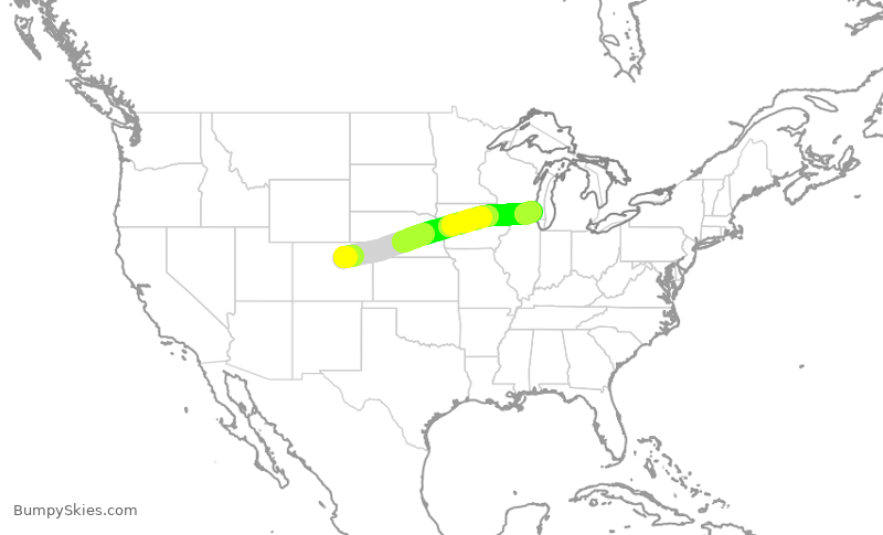 Turbulence forecast map for SWA4730, DEN to MKE