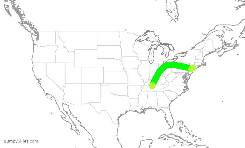 Turbulence forecast map for SWA4731, BNA to LGA