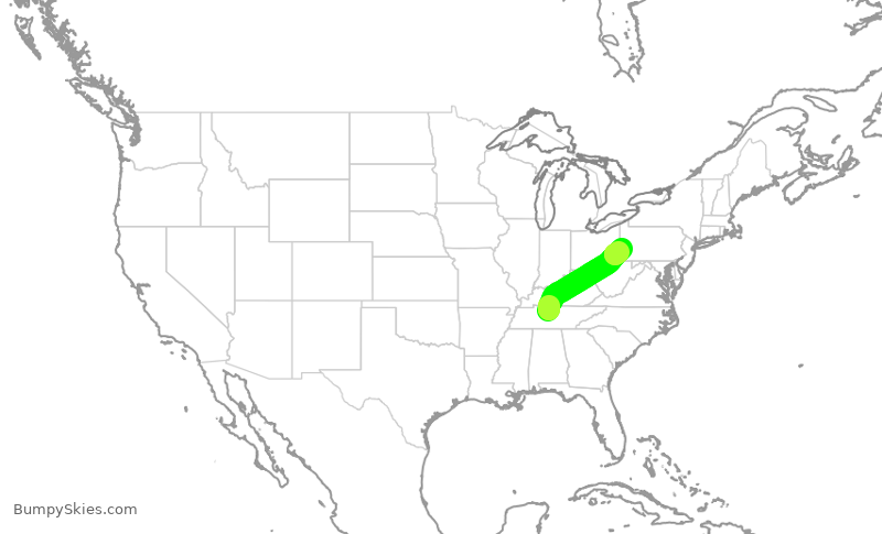 Turbulence forecast map for SWA4740, BNA to PIT