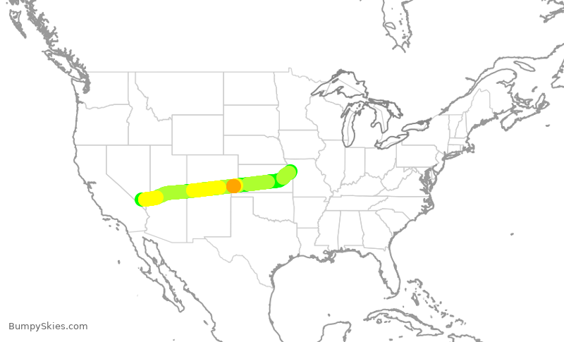 Turbulence forecast map for SWA4748, LAS to MCI
