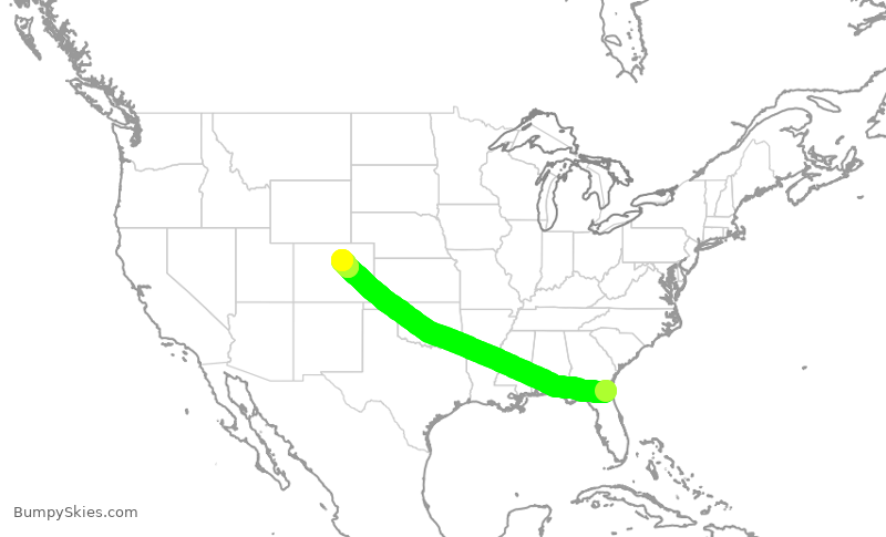 Turbulence forecast map for SWA4749, JAX to DEN
