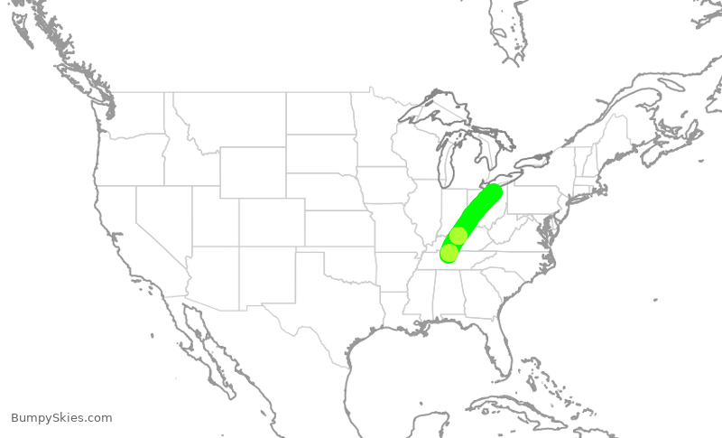 Turbulence forecast map for SWA474, BNA to CLE
