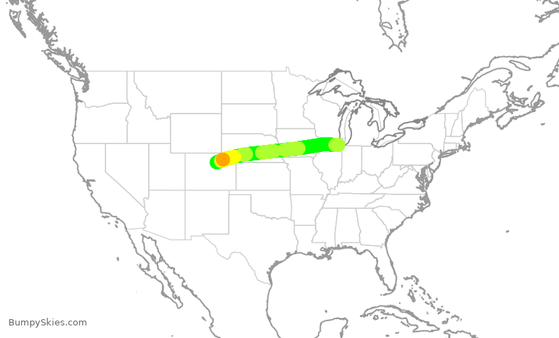 Turbulence forecast map for SWA474, MDW to DEN
