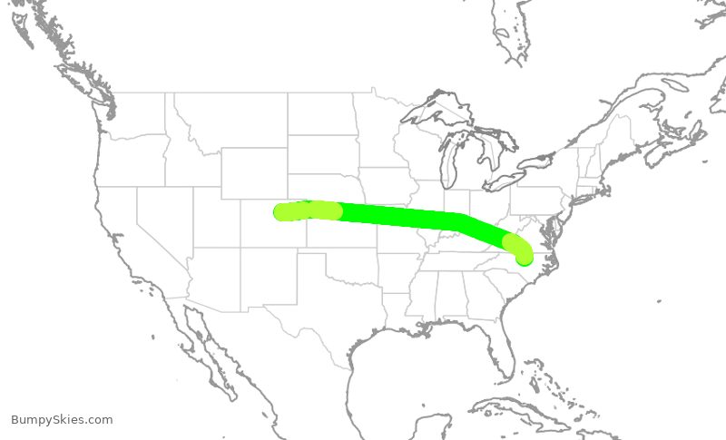 Turbulence forecast map for SWA4753, DEN to RDU