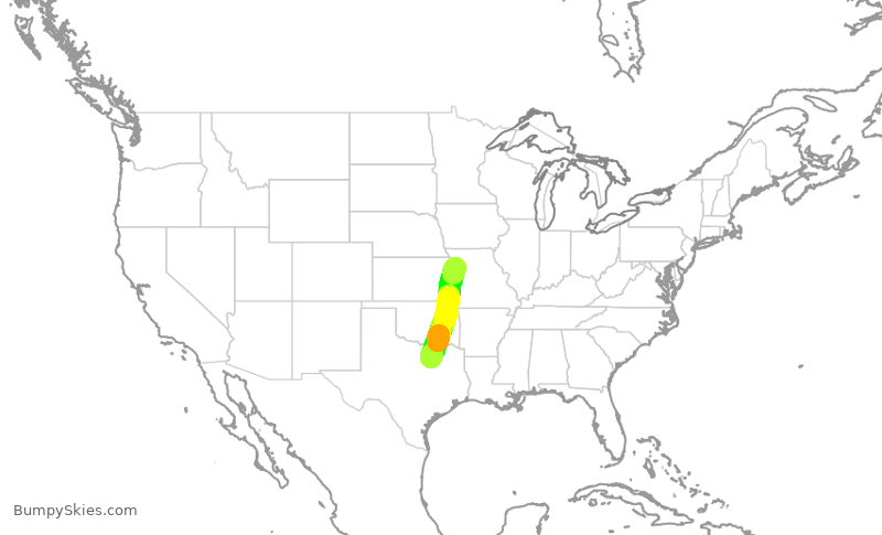Turbulence forecast map for SWA4759, MCI to DAL