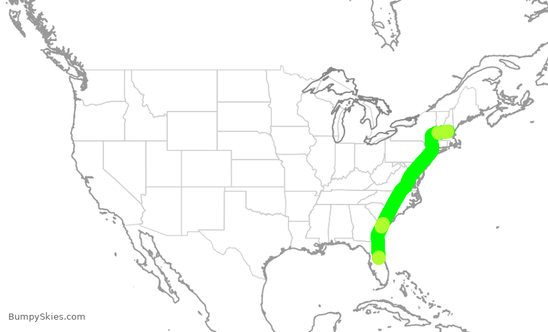 Turbulence forecast map for SWA4761, MCO to MHT