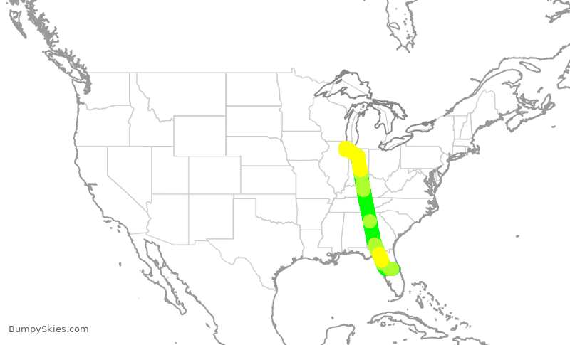 Turbulence forecast map for SWA4762, MCO to MDW
