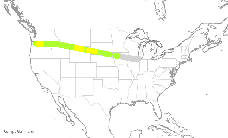 Turbulence forecast map for SWA4765, MDW to PDX