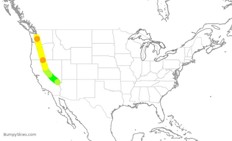 Turbulence forecast map for SWA4769, SEA to LAS