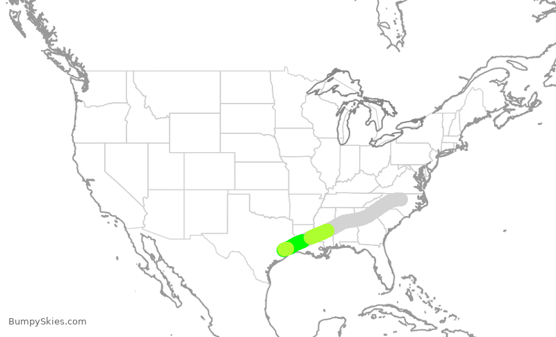 Turbulence forecast map for SWA4771, RDU to HOU
