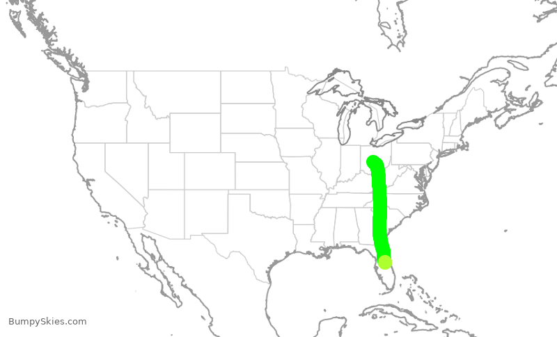 Turbulence forecast map for SWA4777, MCO to CMH
