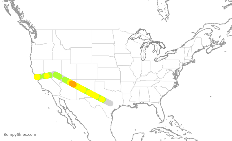 Turbulence forecast map for SWA4779, AUS to SFO