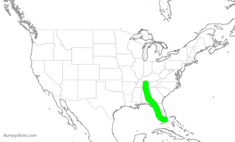 Turbulence forecast map for SWA4779, BNA to MIA