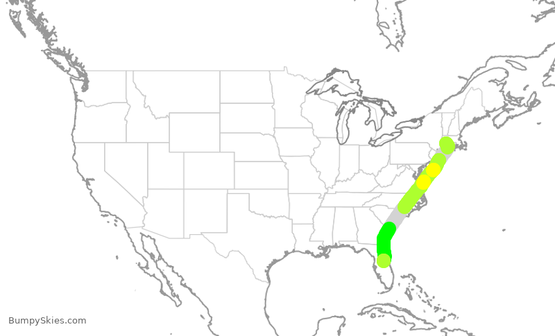 Turbulence forecast map for SWA477, BDL to MCO