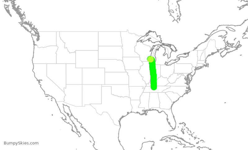 Turbulence forecast map for SWA4781, BNA to MKE
