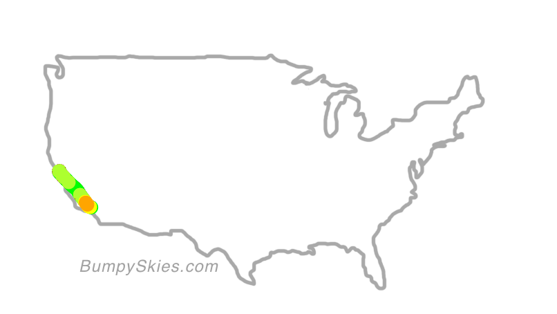 Map of continental US with illustrated flight path and turbulence forecast (described in text below)