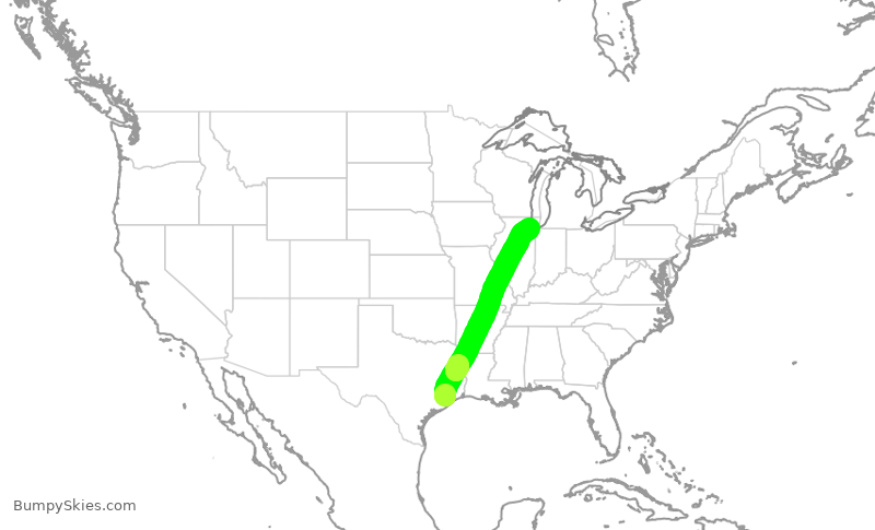 Turbulence forecast map for SWA4789, HOU to MDW