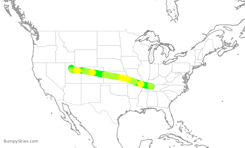 Turbulence forecast map for SWA4791, BNA to SLC