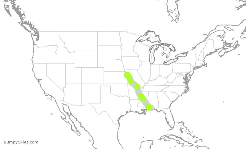 Turbulence forecast map for SWA4795, PNS to MCI