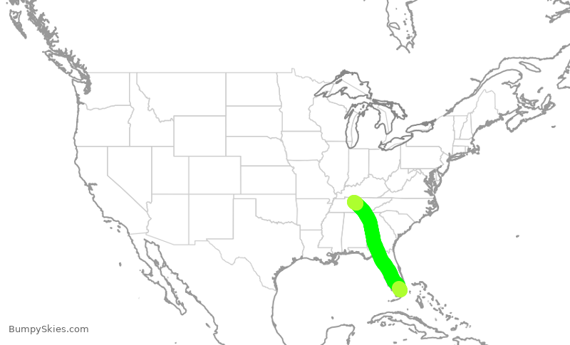 Turbulence forecast map for SWA4799, MIA to BNA