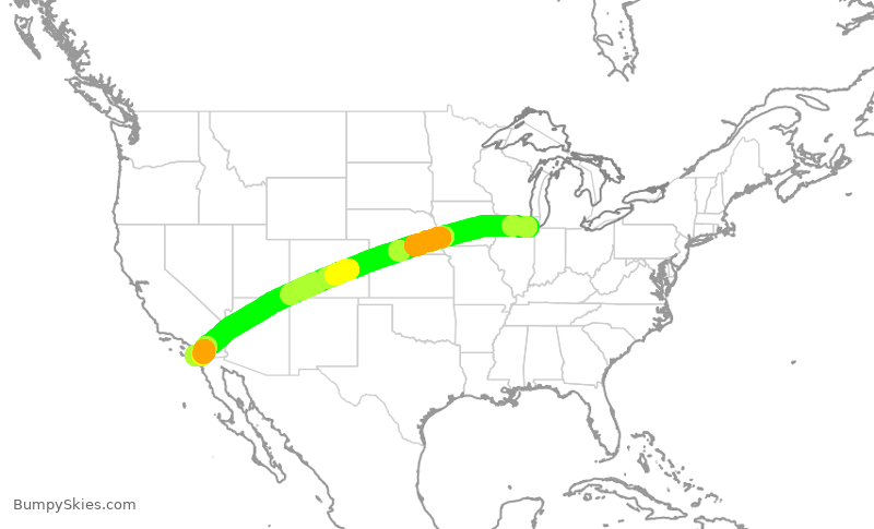 Turbulence forecast map for SWA4802, MDW to SAN