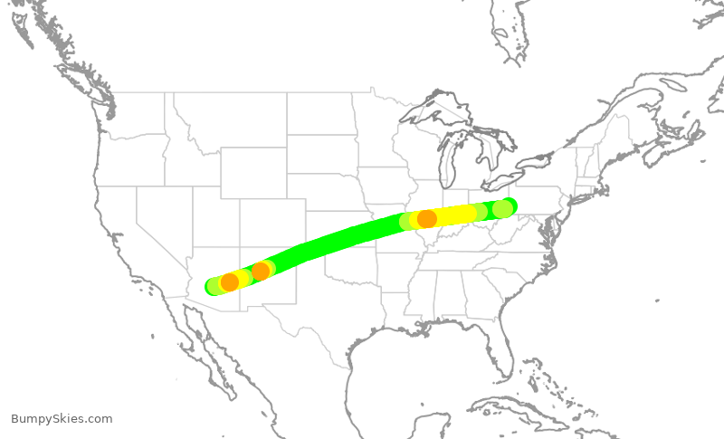 Turbulence forecast map for SWA4804, PHX to PIT