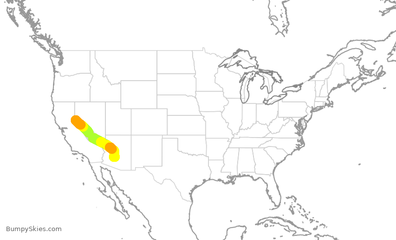 Turbulence forecast map for SWA4805, RNO to PHX