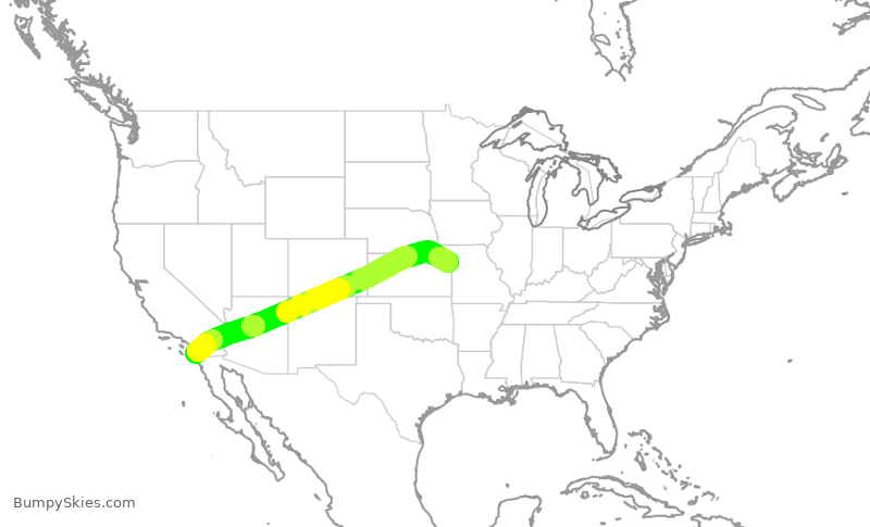 Turbulence forecast map for SWA4807, SAN to MCI