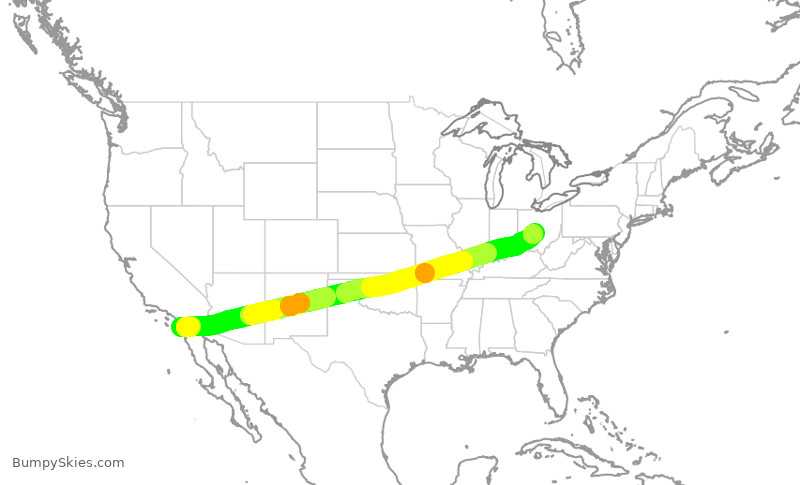 Turbulence forecast map for SWA4808, SAN to CMH