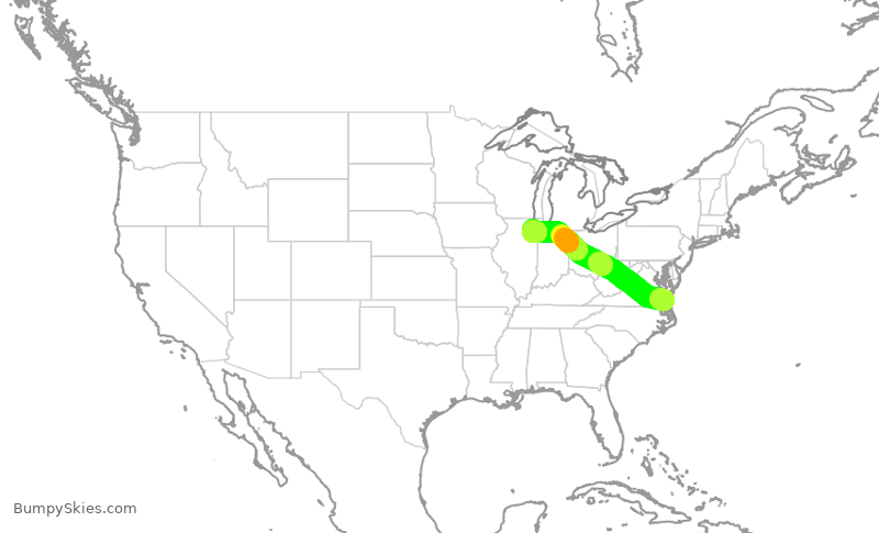Turbulence forecast map for SWA4809, ORF to MDW