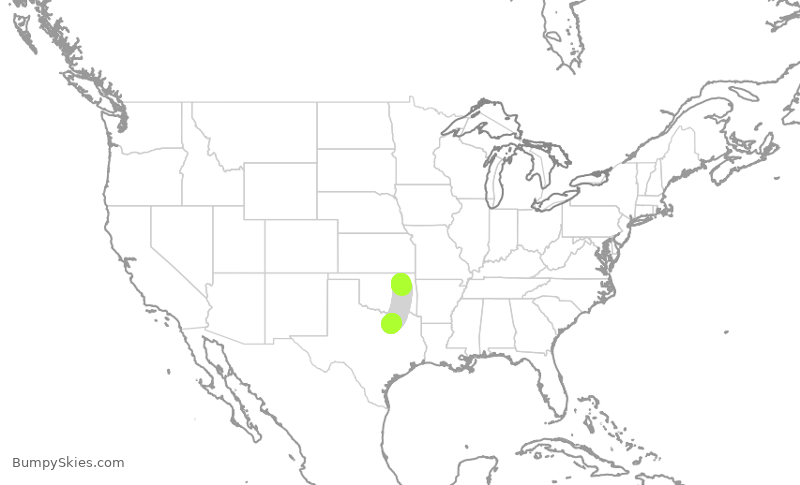 Turbulence forecast map for SWA4814, TUL to DAL