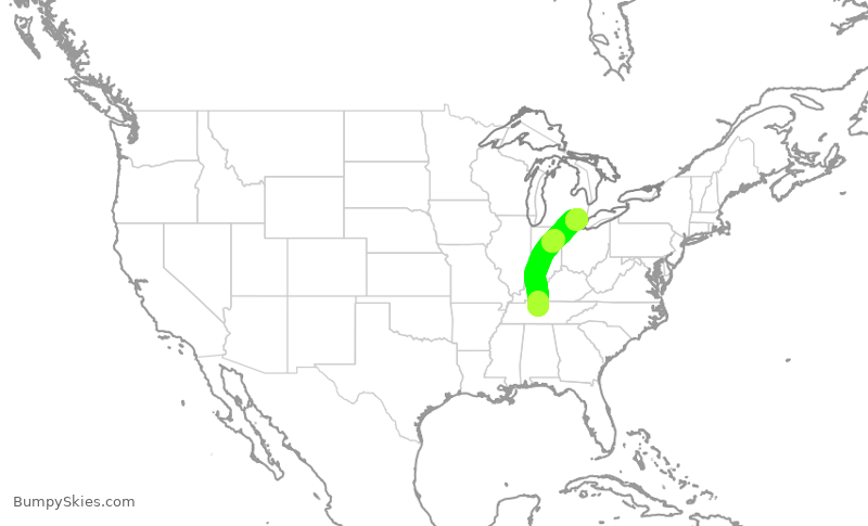 Turbulence forecast map for SWA4815, BNA to DTW