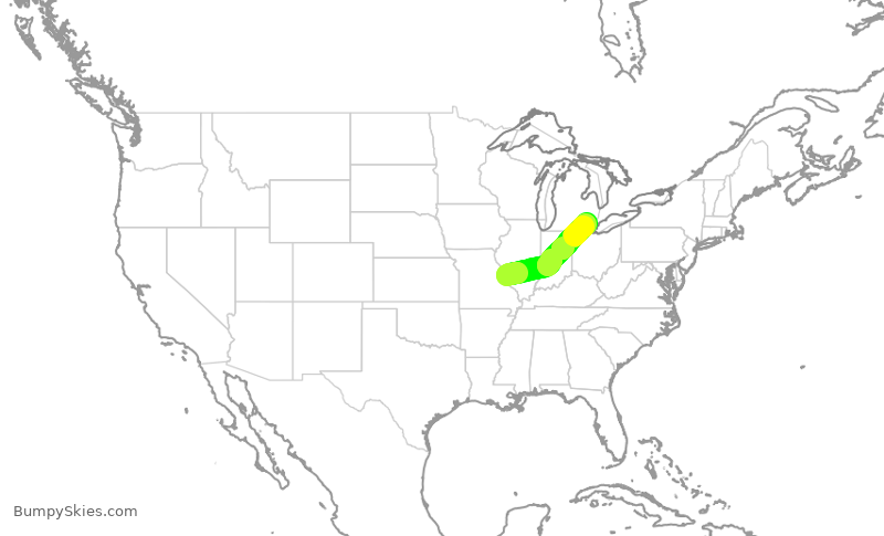 Turbulence forecast map for SWA4822, STL to DTW