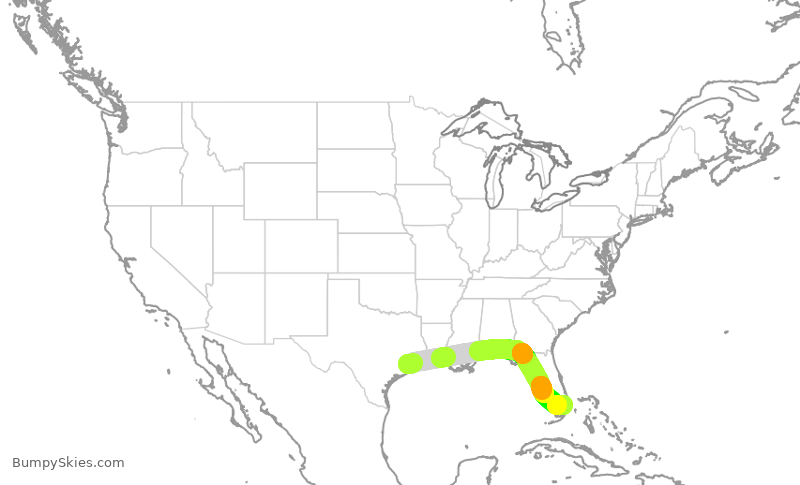 Turbulence forecast map for SWA4825, HOU to FLL