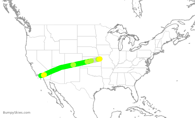 Turbulence forecast map for SWA4827, MCI to LAX