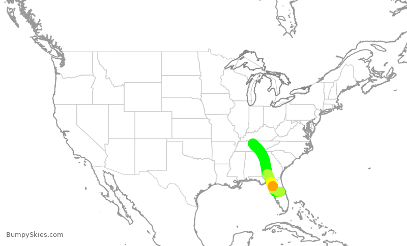Turbulence forecast map for SWA4830, MCO to BNA