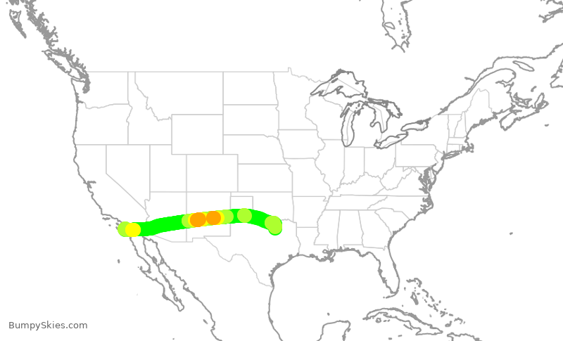 Turbulence forecast map for SWA4838, SAN to DAL