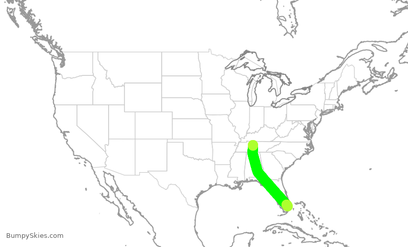 Turbulence forecast map for SWA4847, BNA to FLL
