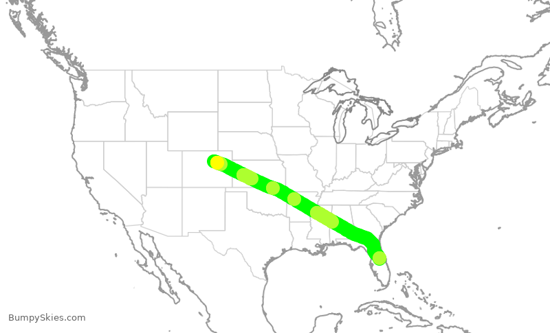 Turbulence forecast map for SWA4854, DEN to MCO