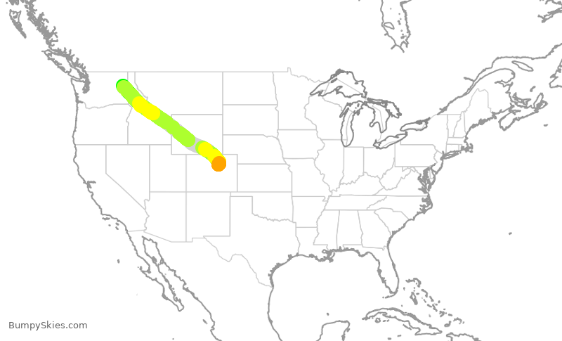 Turbulence forecast map for SWA4856, DEN to GEG